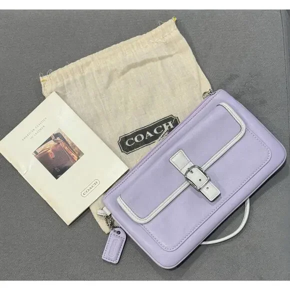 VTG Coach Wristlet Wallet Bag Envelope Clutch Lavender/Lilac Leather W/Dustbag - Picture 1 of 9